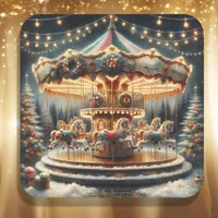 Vintage Merry-Go-Round Whimsical Christmas Square Sticker