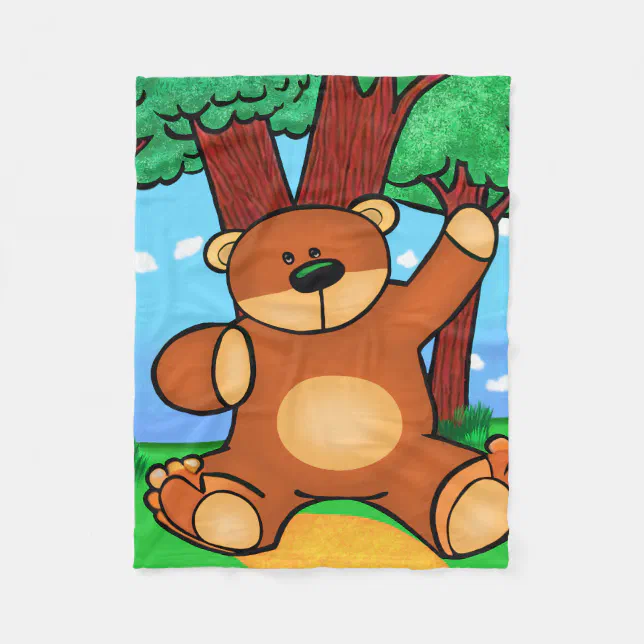 Bear in the Prairie - Bear in grassland Fleece Blanket