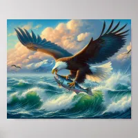 Majestic Eagle Swooping Down to Catch Fish 10x8 Poster