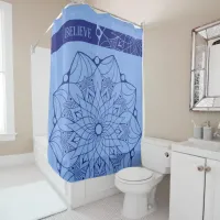 Custom Monochrome Blue Mandala Shower Curtain