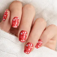 Playful Multicolor Hearts on Red Minx Nail Art