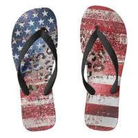 *~* Distressed Red Glitter USA Flag Leopard AP27  Flip Flops