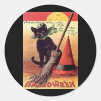 Vintage Black Halloween Cat Classic Round Sticker