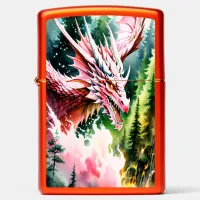 Fire breathing dragon vibrant pink scales zippo lighter