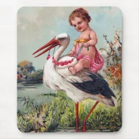 Stork and Baby From 1909 Mouse Pad