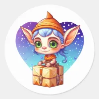 Christmas Elf with Snowy Background Classic Round Sticker