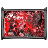 Red, Black and White Fluid Art Marble  Serving Tray
