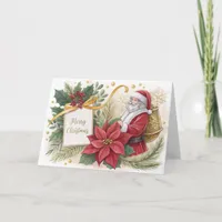 Santa & Poinsetta Christmas Card