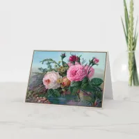 Beautiful Pink Vintage Cabbage Roses Greeting Card