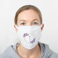 Elegant Gold Glitter Geometric Purple Floral Wed White Cotton Face Mask