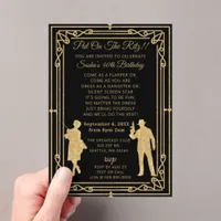 Roaring 20s art deco flapper girl and gangster acrylic invitations