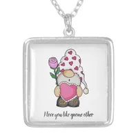 I love you like gnome other valentine love silver plated necklace