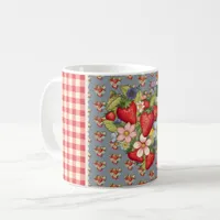 Strawberries Red Gingham and Blue Slate  Coffee Mug