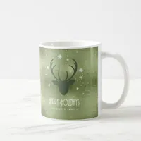 Deer Antlers Silhouette & Snowflakes Green ID861 Coffee Mug