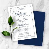 Elegant Navy Blue and White Wedding Invitation