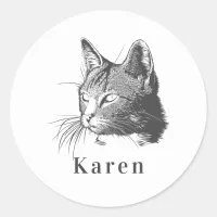 Personalized Black Cat Artistic Hand Sketched Classic Round Sticker