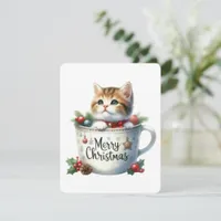 Merry Christmas Cat In A Mug - Christmas Holiday Card