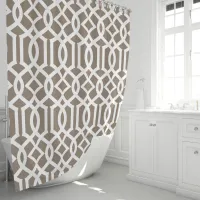 Mocha and White Trellis Shower Curtain