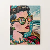 Comic Style Art | Woman Watching Hula Dancer Jigsaw Puzzle