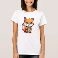 Cute Kawaii Fox with Bubble Tea Personalized T-Shirt