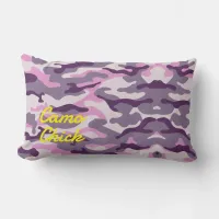 Girly Camouflage Pinks Monogram in Yellow | Lumbar Pillow