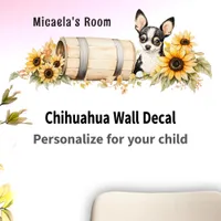 Tri-color Chihuahua Sunflowers Watercolor Floral Wall Decal