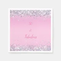 50 and Fabulous Pink Holographic Glitter Napkins