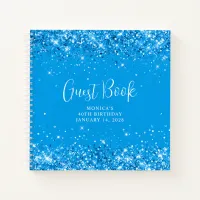 Glittery Azure Blue 50th Birthday Guest Notebook