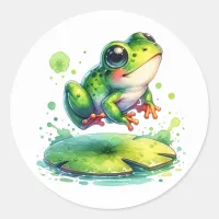 Cute Jumping Frog Whimsical Ai Art Classic Round Sticker