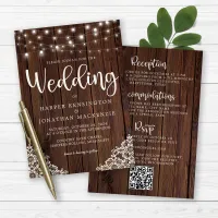 Rustic Wood String Lights Lace All in One Wedding Invitation