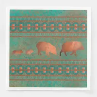 Southwest Fun Javelina Family Copper Teal Paper Dinner Napkins