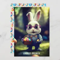 Cute Dressed Bunny & Basket Brunch Invitation