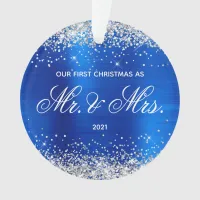 Glittery Royal Blue Foil Our First Christmas Ornament