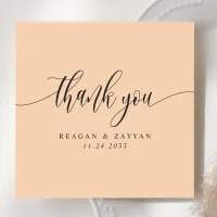 Soft Peach Minimalist Script Wedding Thank You Card