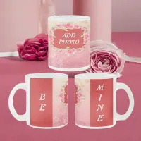 Pink Roses Valentine Add Your Photo Frosted Glass Coffee Mug