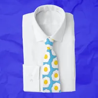 Breakfast Fried Eggs Pattern Foodie Blue Neck Tie