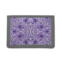 Elegant Flowery Purple Damask Tri-fold Wallet