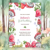 Woodland Forest Watercolor Mushroom Birthday Party Invitation