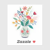 White Vase of Whimsical Wildflowers Sticker