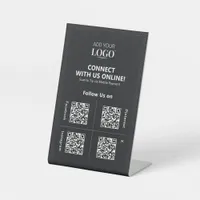 QR Code Social Media Connect with Us Business Logo Pedestal Sign