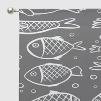 Hand Drawn Fish and Bubbles Black and White ID489 Sheer Curtains