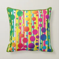 [Beatnik Bubbles] Retro Polka Dot Striped Green Throw Pillow