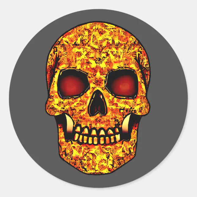 Frightening Halloween skull with red eyes  Classic Round Sticker