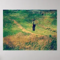 Amish Walking Beside Hay Field Poster