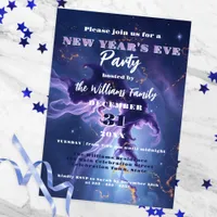 Cosmic Purple Blue Nebulae New Year's Eve Party  Invitation