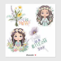 Boho Girls with Daisies Custom-Cut Vinyl Sticker