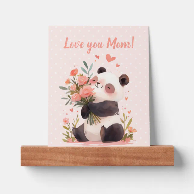 Lovely Panda Holding Flowers Mothers Day Gift Picture Ledge