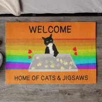 Welcome home of cats and jigsaws puzzle  doormat