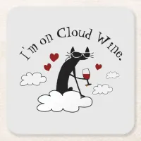 I'm on Cloud Wine Cabernet Cat Square Paper Coaster