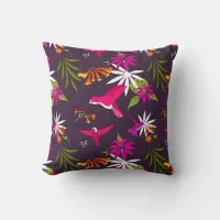 Hummingbirds and Flowers Colourful Botanical Throw Pillow